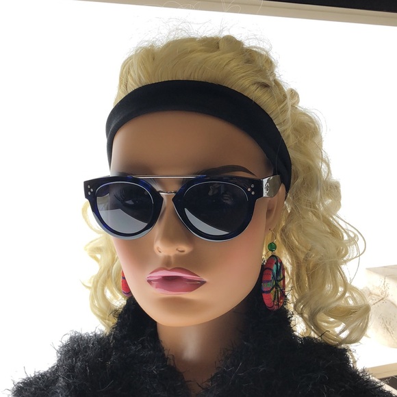 Oscar DeLa Renta Round Royal Blue Tortoise Shell Thick Arm Blue Tint - Picture 7 of 8